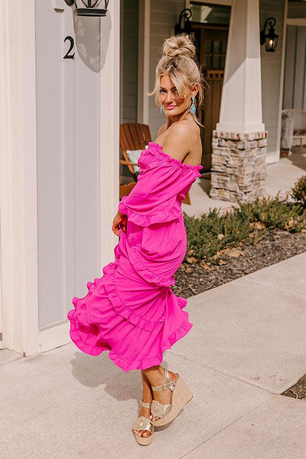Impressions Toes In The Sand Smocked Midi In Hot Pink