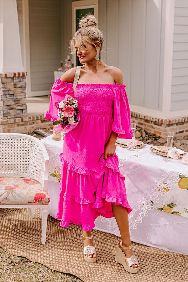impressions Toes In The Sand Smocked Midi In Hot Pink
