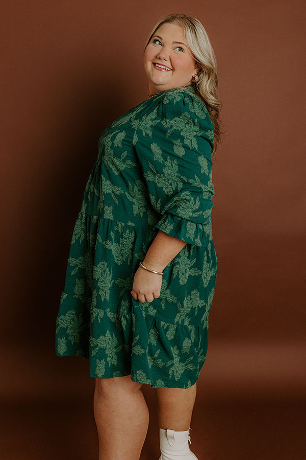 Impressions Tribeca Twilight Jacquard Babydoll Mini Dress In Hunter Green Curves