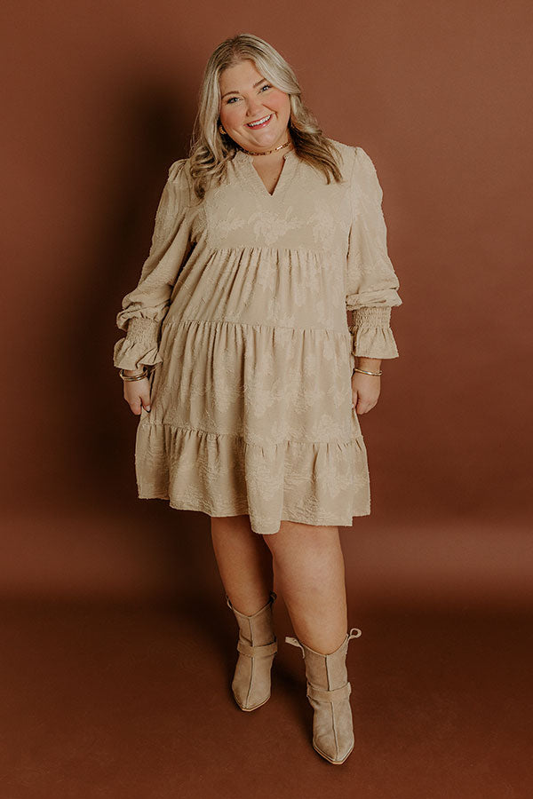 impressions Tribeca Twilight Jacquard Babydoll Mini Dress in Iced Latte Curves