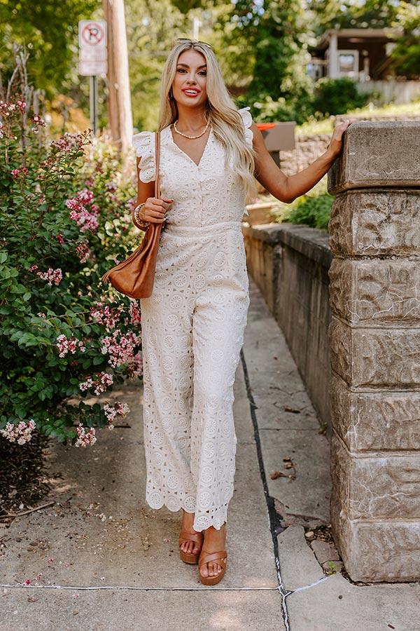 impressions Under The Tucson Sun Crochet Jumpsuit in Ivory