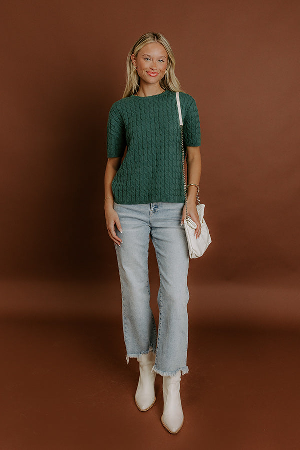 Impressions Uptown Charm Cable Knit Top In Hunter Green