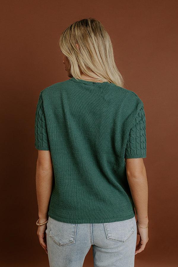 Impressions Uptown Charm Cable Knit Top In Hunter Green