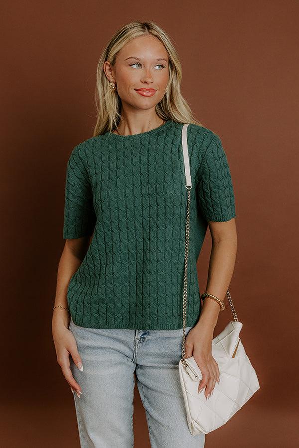 Impressions Uptown Charm Cable Knit Top In Hunter Green