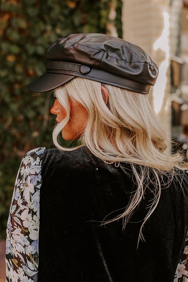 Impressions Uptown Chic Faux Leather Cabbie Hat In Black