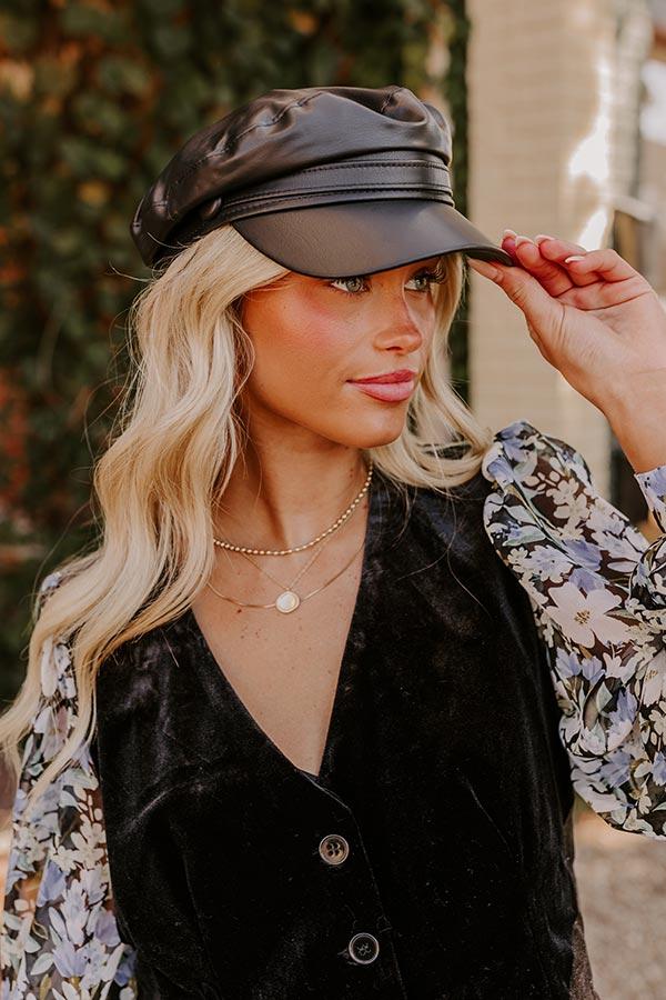 impressions Uptown Chic Faux Leather Cabbie Hat in Black