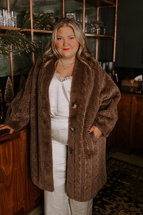 Impressions Warm Fuzzy Feeling Faux Fur Coat In Espresso Curves