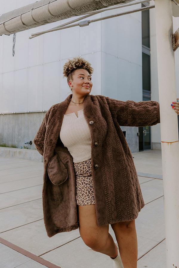 impressions Warm Fuzzy Feeling Faux Fur Coat in Espresso Curves