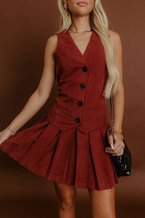 Impressions Western Charm Faux Suede Mini Dress In Brick Red