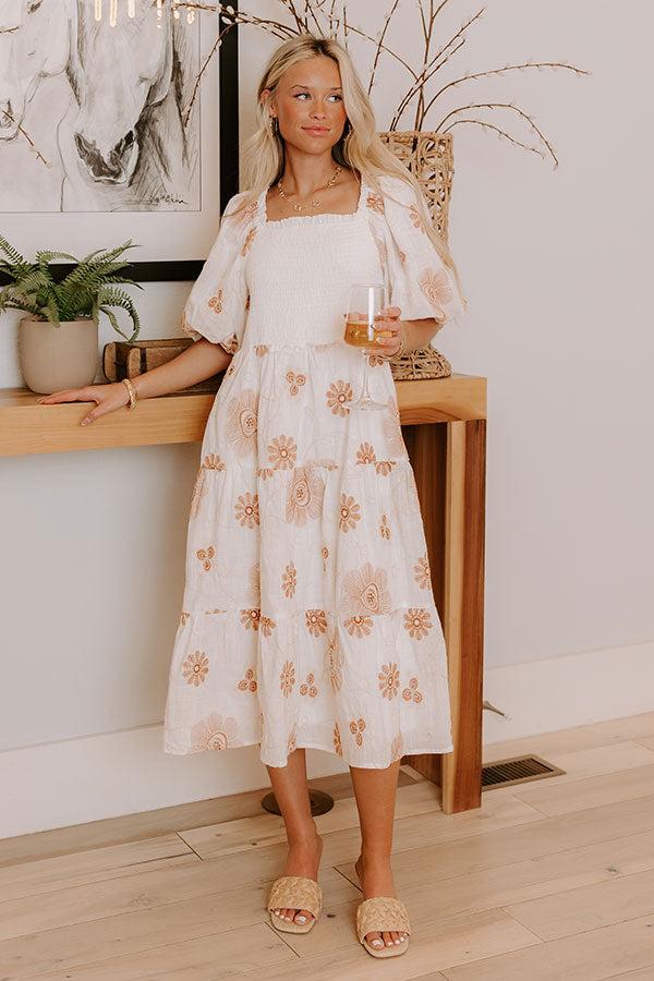 impressions Whispering Fields Floral Embroidered Midi Dress