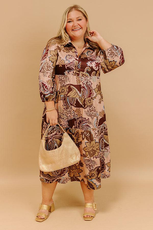 Impressions Wine Mixer Meet Up Satin Floral Midi Curves