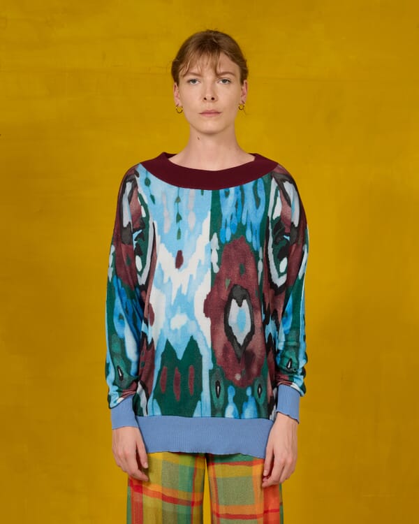 In Bed With You ABSTRACT PRINT BATWING V NECK JUMPER COL. 152