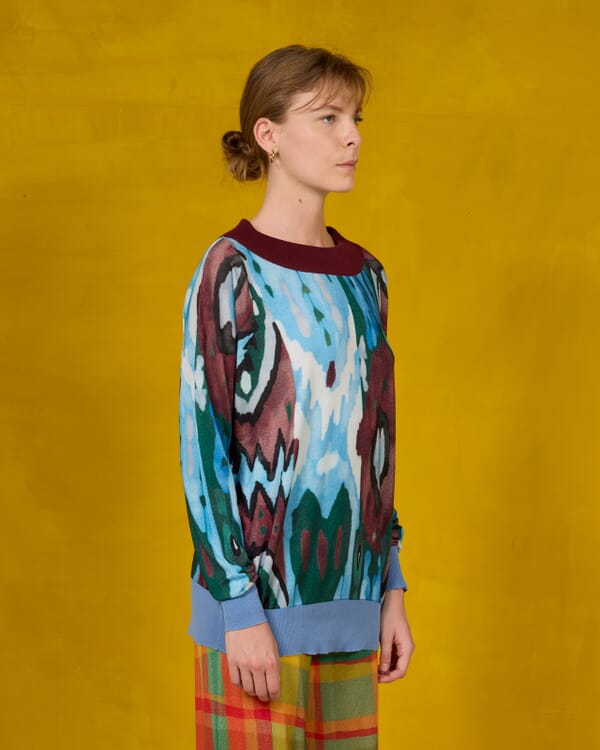 In Bed With You ABSTRACT PRINT BATWING V NECK JUMPER COL. 152