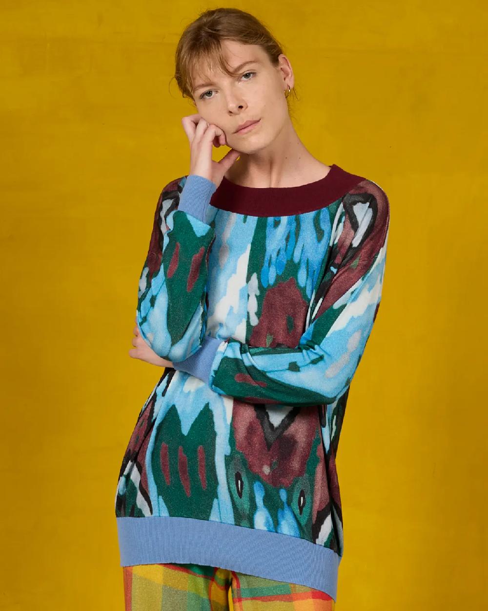 in bed with you ABSTRACT PRINT BATWING V NECK JUMPER COL. 152