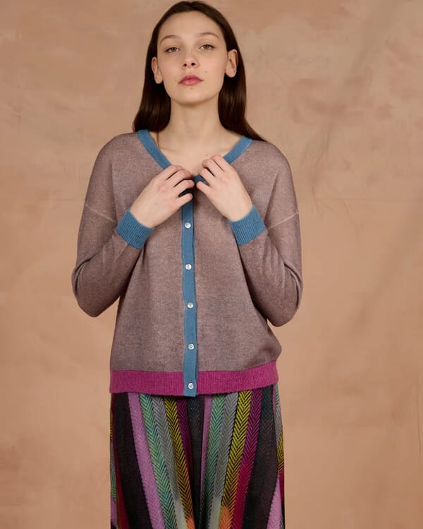 in bed with you CONTRAST-EDGE PRINT CARDIGAN WITH POCKETS COL. 030