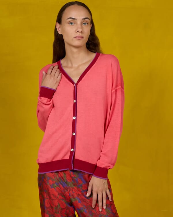 in bed with you CONTRAST-EDGE PRINT CARDIGAN WITH POCKETS COL. 915