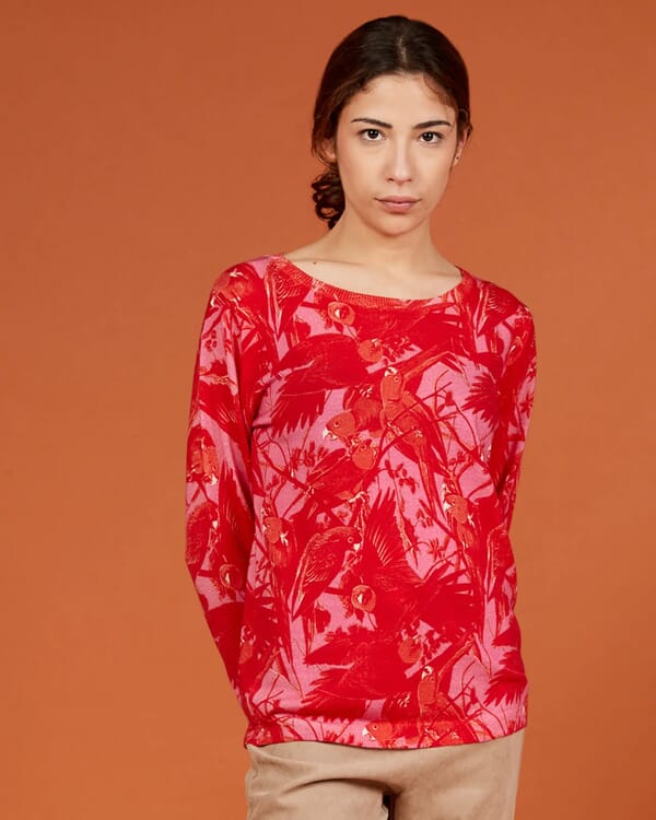 in bed with you FLORAL PRINT BATWING SLEEVE V NECK JUMPER COL.820