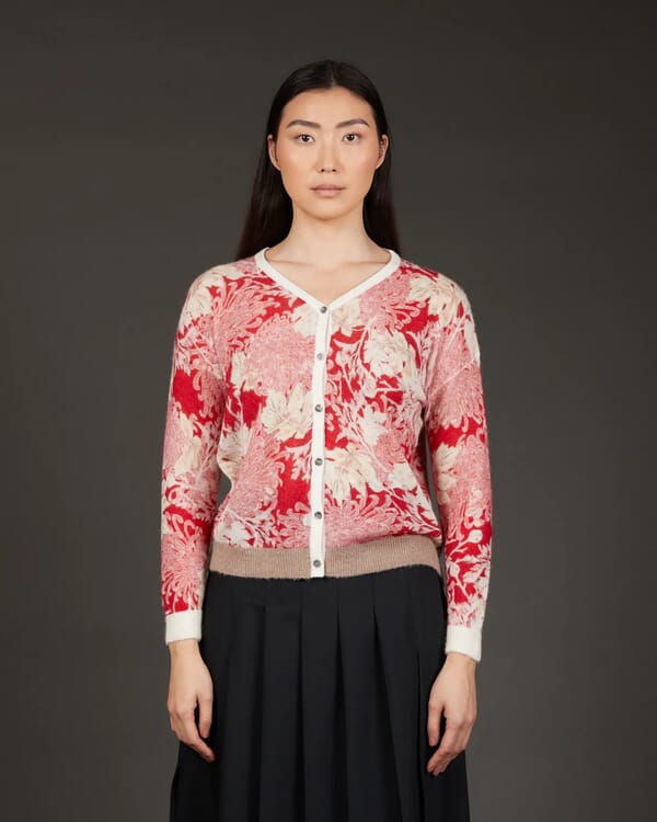 In Bed With You GEOMETRIC AND FLORAL PRINT CREWNECK CARDIGAN COL.215