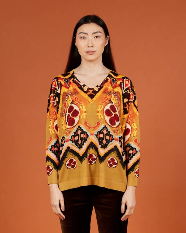 In Bed With You GEOMETRIC PRINT BATWING SLEEVE V NECK JUMPER COL.835