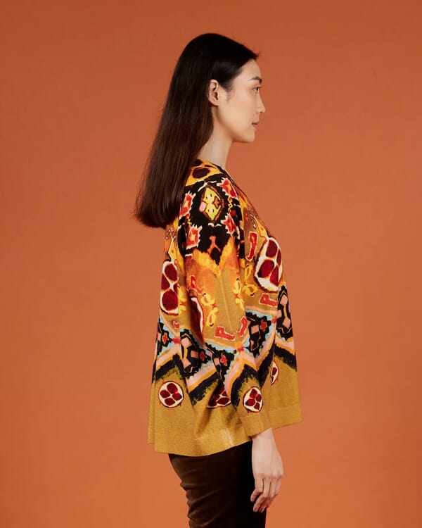 In Bed With You GEOMETRIC PRINT BATWING SLEEVE V NECK JUMPER COL.835