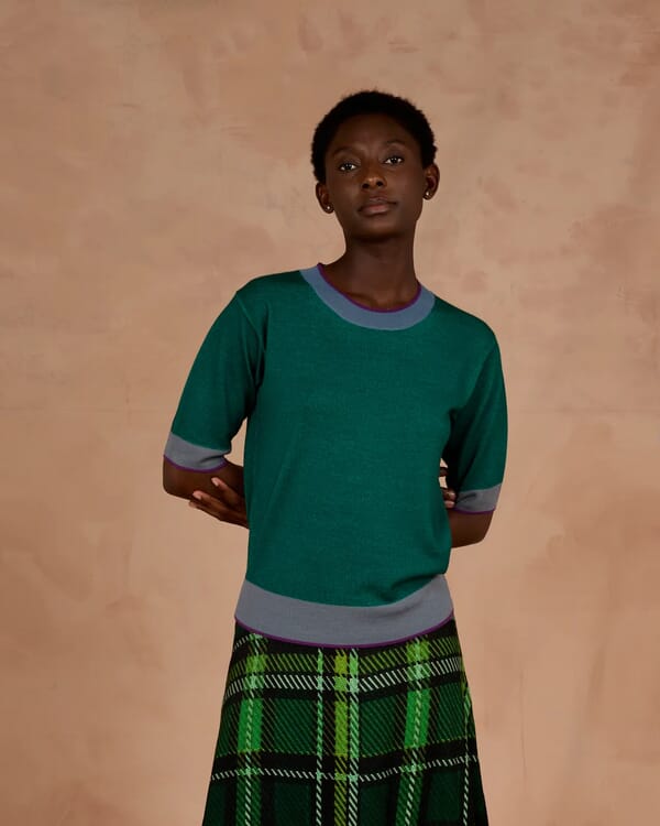 in bed with you GEOMETRIC PRINT BOAT NECK JUMPER COL.912