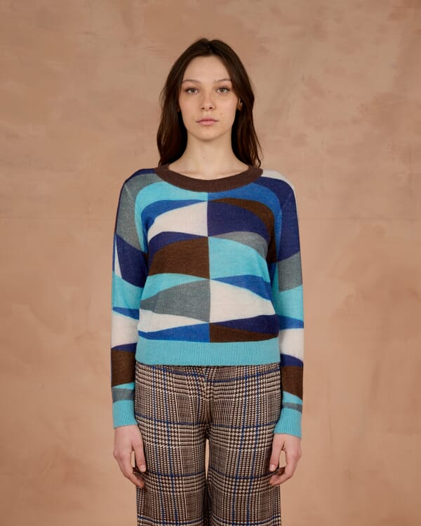 In Bed With You GEOMETRIC PRINT HIGH NECK WIDE JUMPER COL. 167