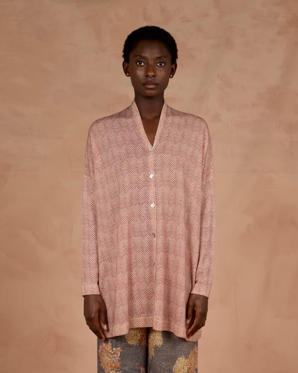 In Bed With You GEOMETRIC PRINT V NECK CARDIGAN WITH POCKETS COL. 174