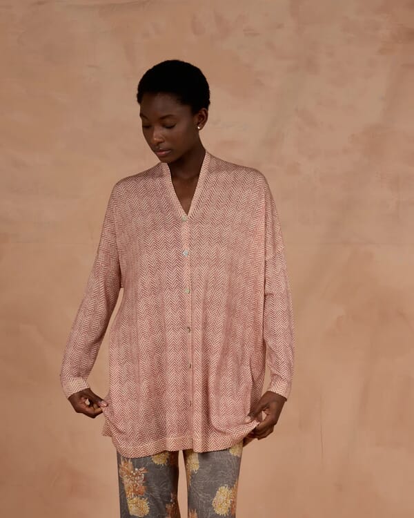 in bed with you GEOMETRIC PRINT V NECK CARDIGAN WITH POCKETS COL. 174