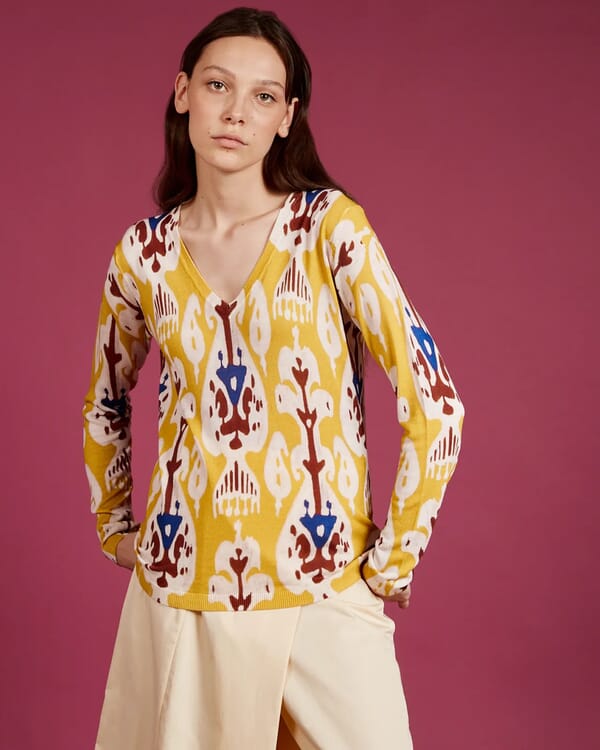 in bed with you GEOMETRIC PRINT V NECK JUMPER COL.165