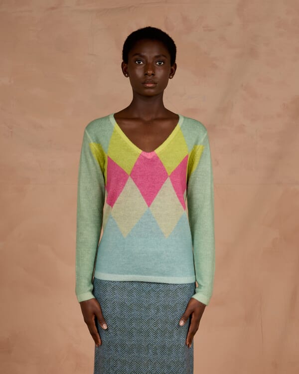 In Bed With You GEOMETRIC PRINT V NECK JUMPER COL.209