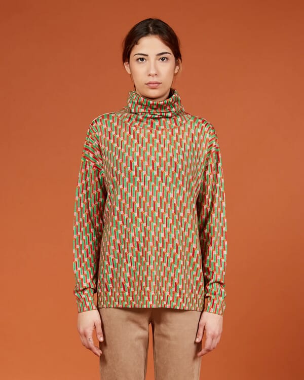 In Bed With You GEOMETRIC PRINT V NECK OVERSIZED JUMPER COL.1017