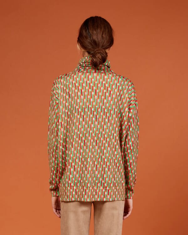 In Bed With You GEOMETRIC PRINT V NECK OVERSIZED JUMPER COL.1017