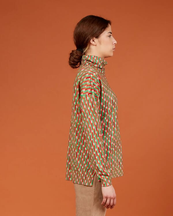 In Bed With You GEOMETRIC PRINT V NECK OVERSIZED JUMPER COL.1017