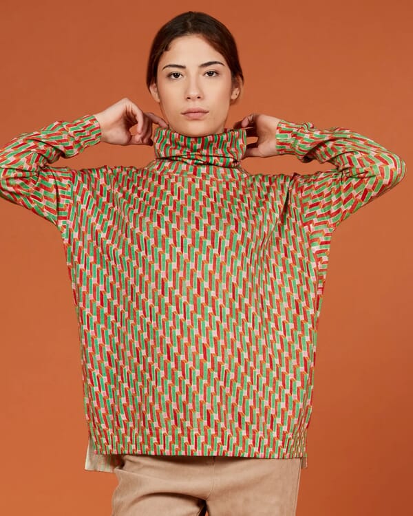 in bed with you GEOMETRIC PRINT V NECK OVERSIZED JUMPER COL.1017
