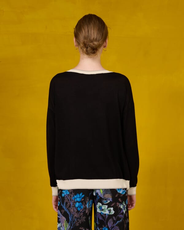 In Bed With You SOLID COLOR PRINT BATWING SLEEVES V NECK JUMPER WITH CONTRAST TRIM COL.026