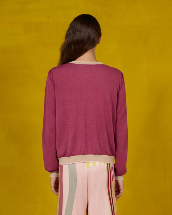 In Bed With You SOLID COLOR PRINT BATWING SLEEVES V NECK JUMPER WITH CONTRAST TRIM COL.011