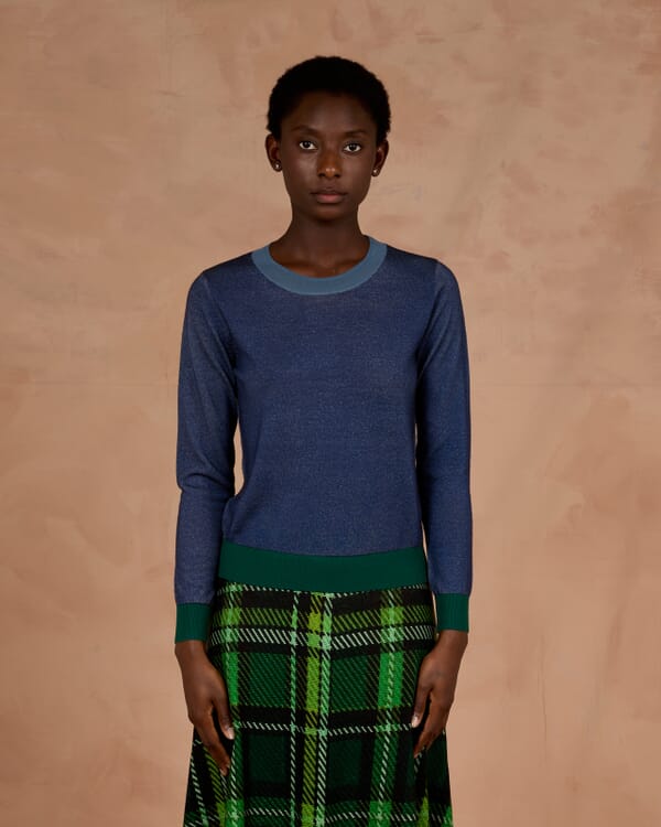 In Bed With You SOLID COLOR PRINT BATWING SLEEVES V NECK JUMPER WITH CONTRAST TRIM COL.034