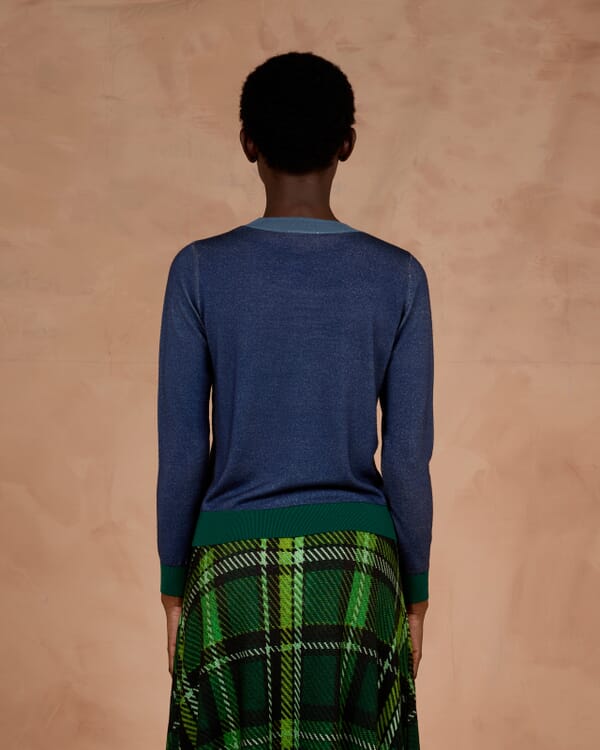 In Bed With You SOLID COLOR PRINT BATWING SLEEVES V NECK JUMPER WITH CONTRAST TRIM COL.034