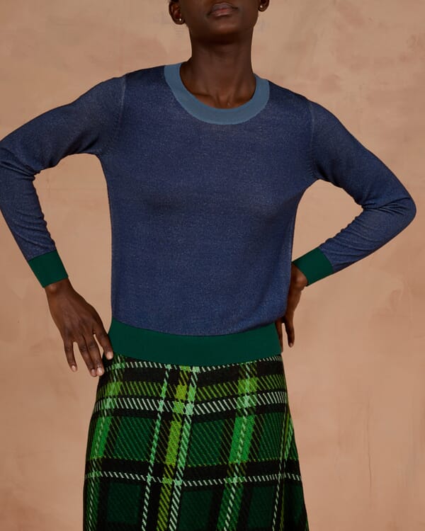 In Bed With You SOLID COLOR PRINT BATWING SLEEVES V NECK JUMPER WITH CONTRAST TRIM COL.034