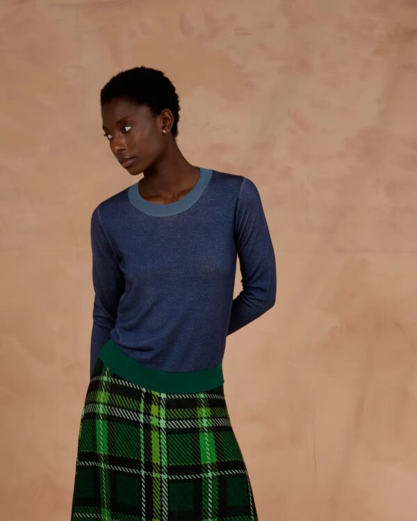 in bed with you SOLID COLOR PRINT BATWING SLEEVES V NECK JUMPER WITH CONTRAST TRIM COL.034