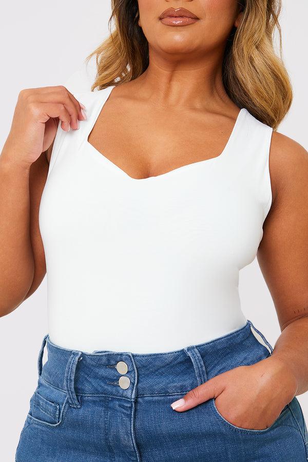 In The Style Ash Sweetheart Neckline Sleeveless Bodysuit White