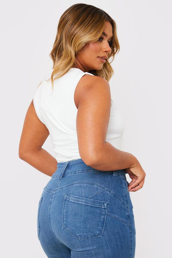 In The Style Ash Sweetheart Neckline Sleeveless Bodysuit White