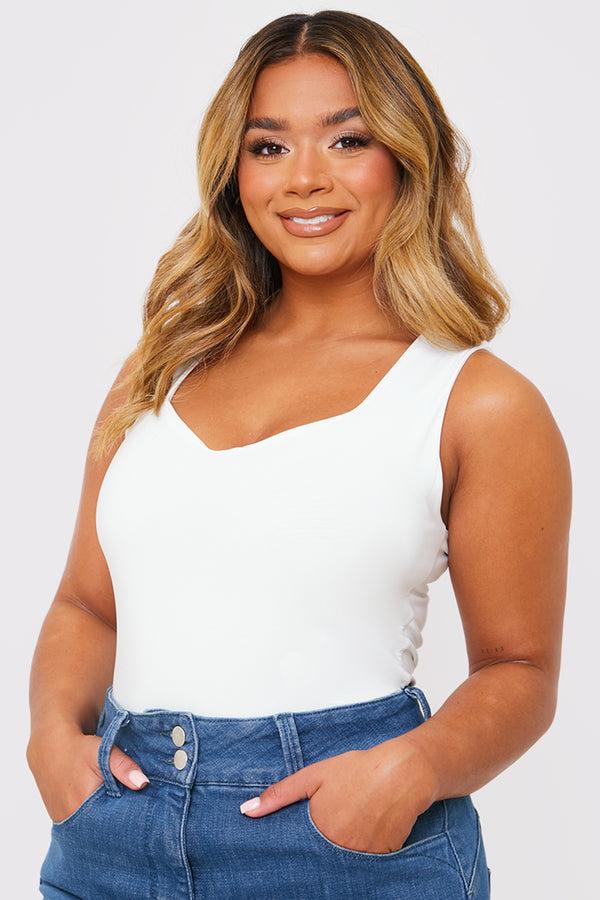 in the style Ash Sweetheart Neckline Sleeveless Bodysuit White