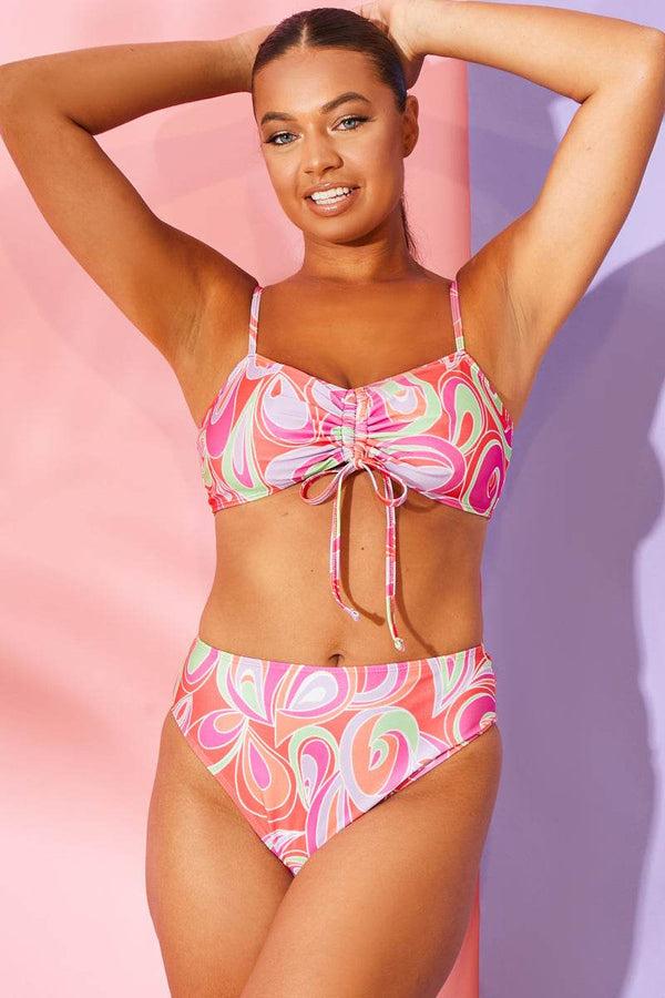 in the style Billie Faiers Abstract Print Bikini Top Red in the style Billie Faiers Abstract Print Bikini Top Red