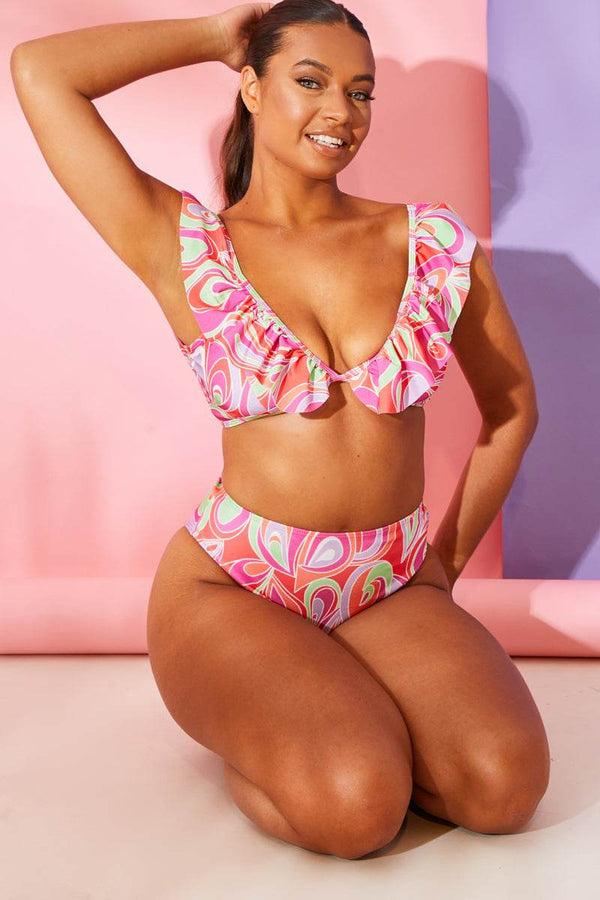 in the style Billie Faiers Abstract Print High Waisted Bikini Bottoms Pink