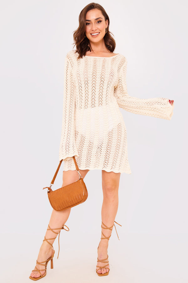 In The Style Billie Faiers Crochet Lace Up Back Detail Mini Dress White