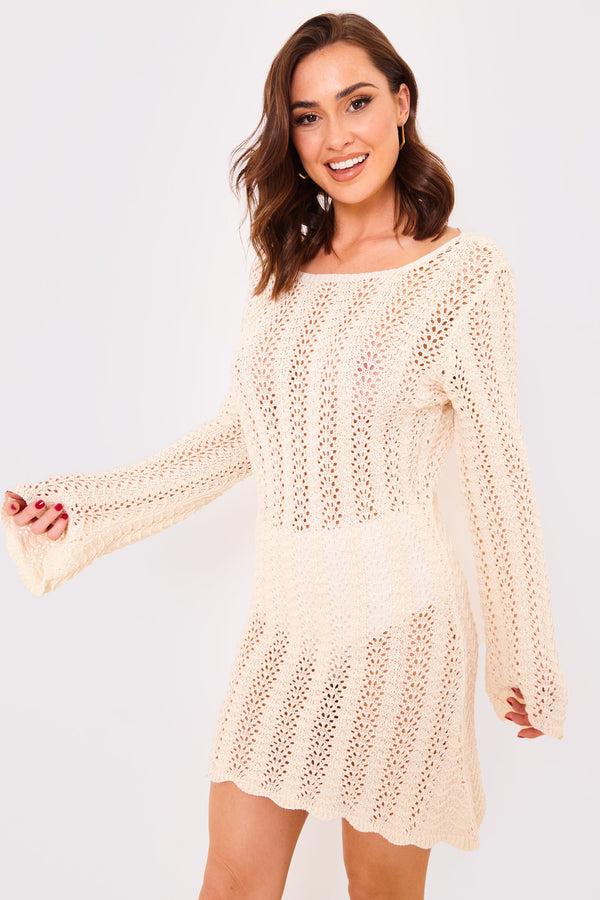 in the style Billie Faiers Crochet Lace Up Back Detail Mini Dress White