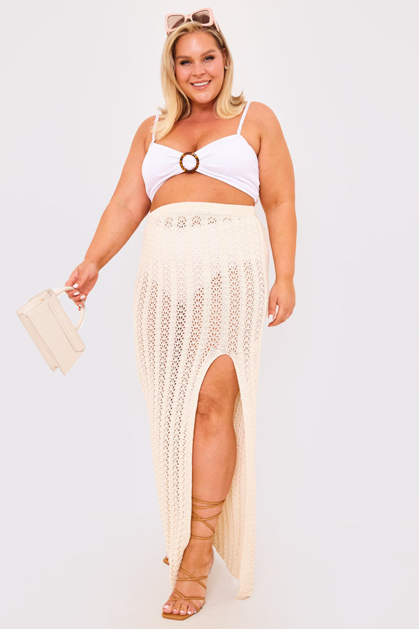 In The Style Billie Faiers Crochet Midi Skirt White