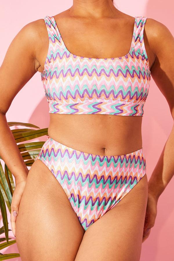 In The Style Billie Faiers Multi Zig Zag High Waisted Bikini Bottoms Multi