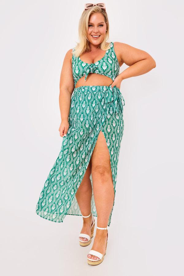 In The Style Billie Faiers Printed Chiffon Wrap Maxi Sarong Green